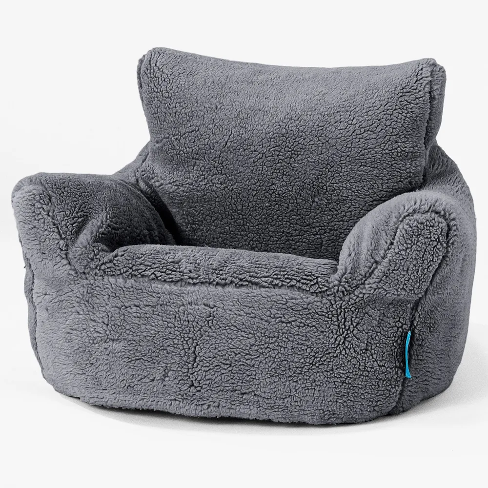 Klein Kindersessel Sitzsack 1-3 jahren - Teddy Kunstfell Dunkelgrau