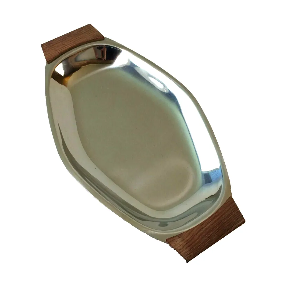 KLEEBLATT Anrichte Platte Servierplatte Edelstahl Teak 33,5 cm