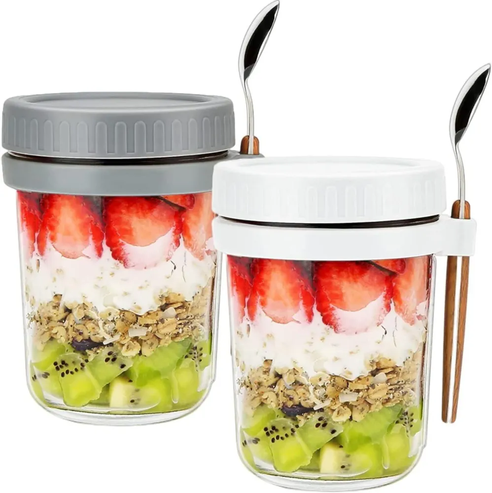 Glas Müslibecher to go mit Löffel 400ml Joghurtbecher