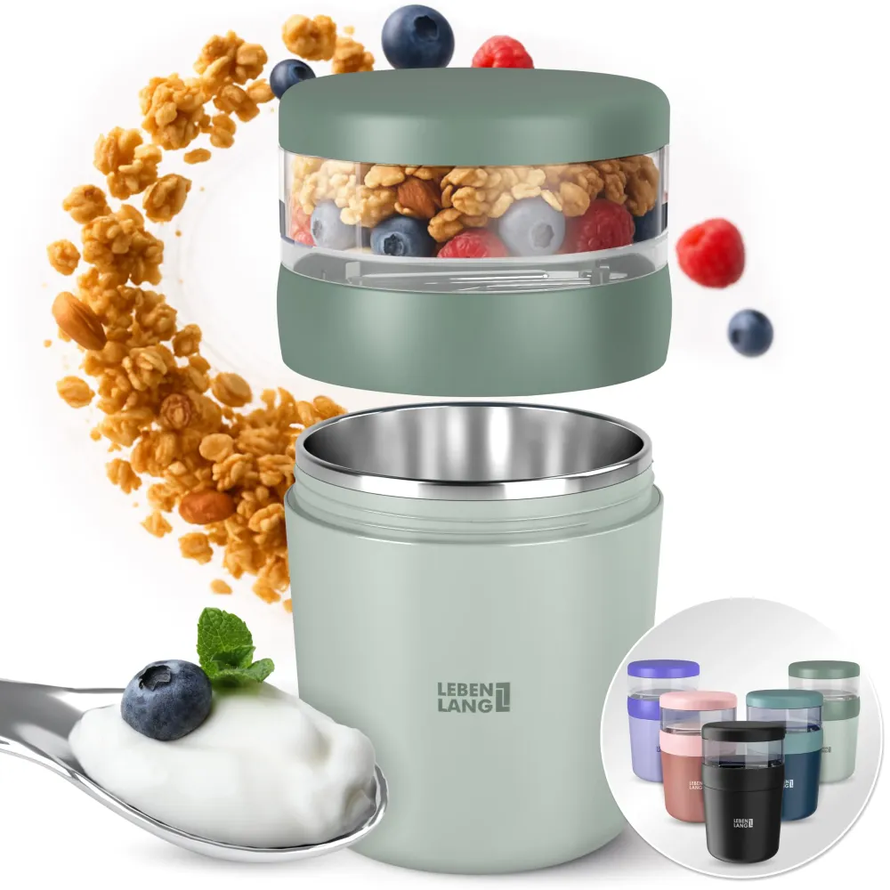Müslibecher To Go mit Löffel, Mint 500ml + 150ml