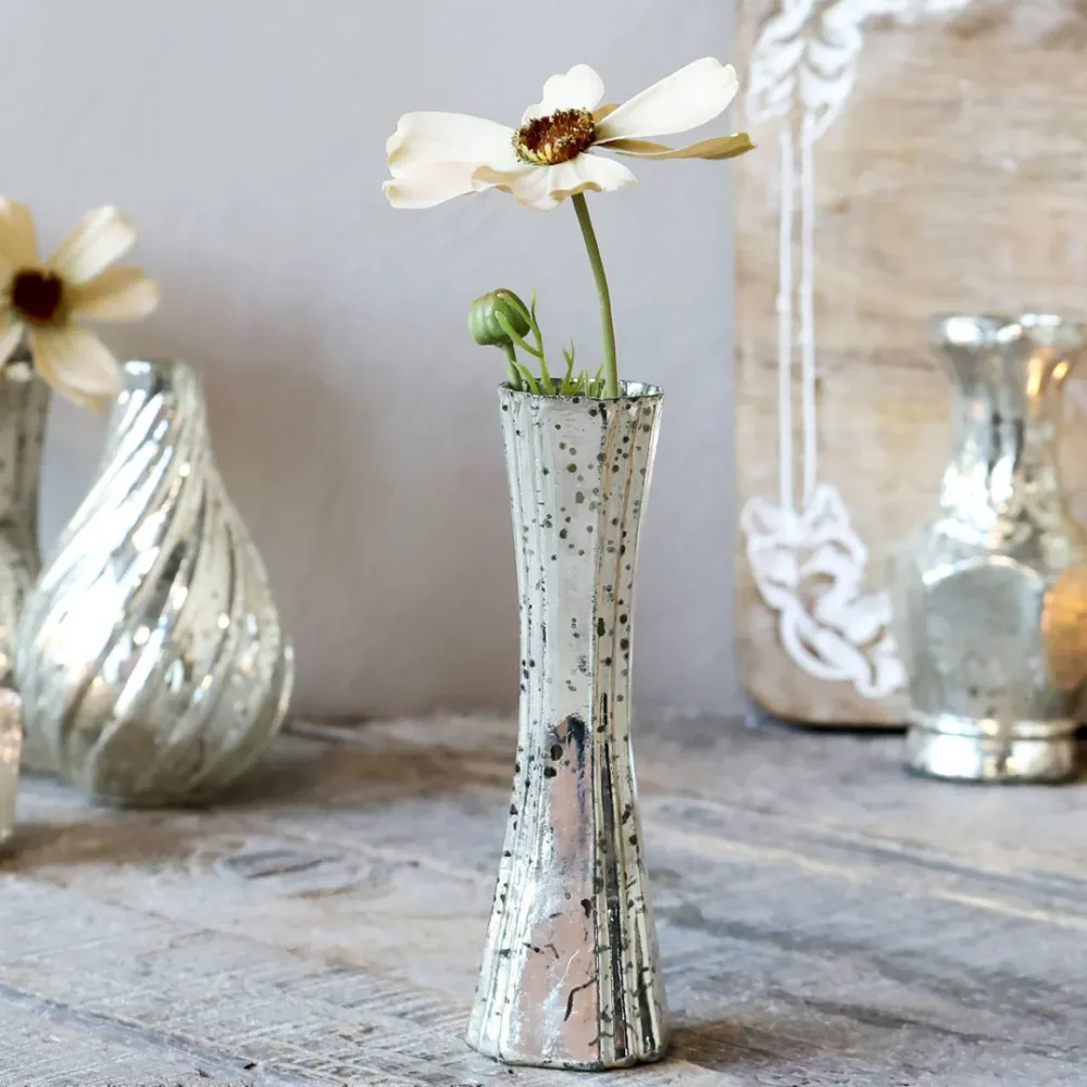 Chic Antique – Schlanke Vase Silberoptik | H14 cm