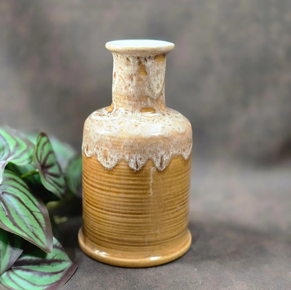 DDR Vase VEB Gräfenroda • 1970er Keramik Deko • Rustikale Schaumglasur • Vintage 16 cm