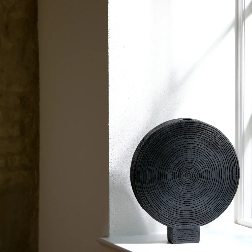 Gundula Sommerer, Raku Vase, rund, Ø 30 cm | schwarz (GS167)