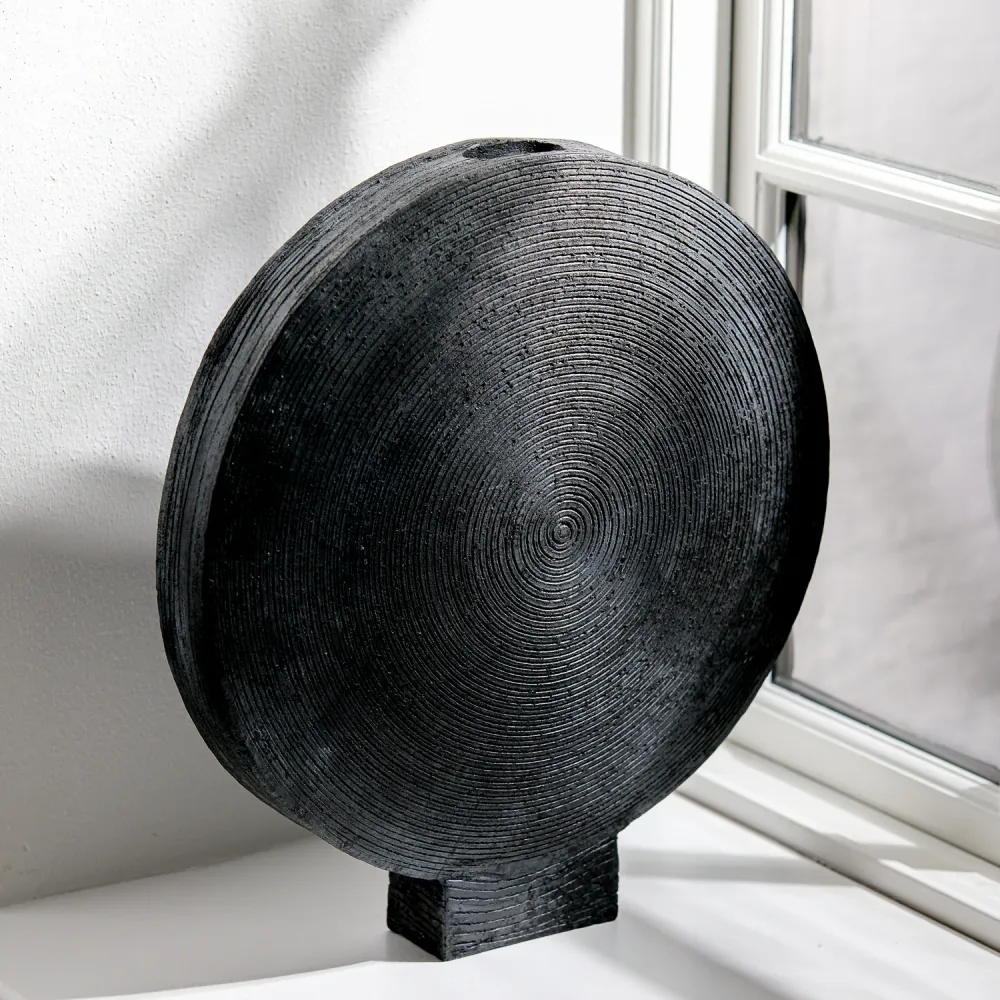 Gundula Sommerer, Raku Vase, rund, Ø 40 cm | schwarz (GS203)