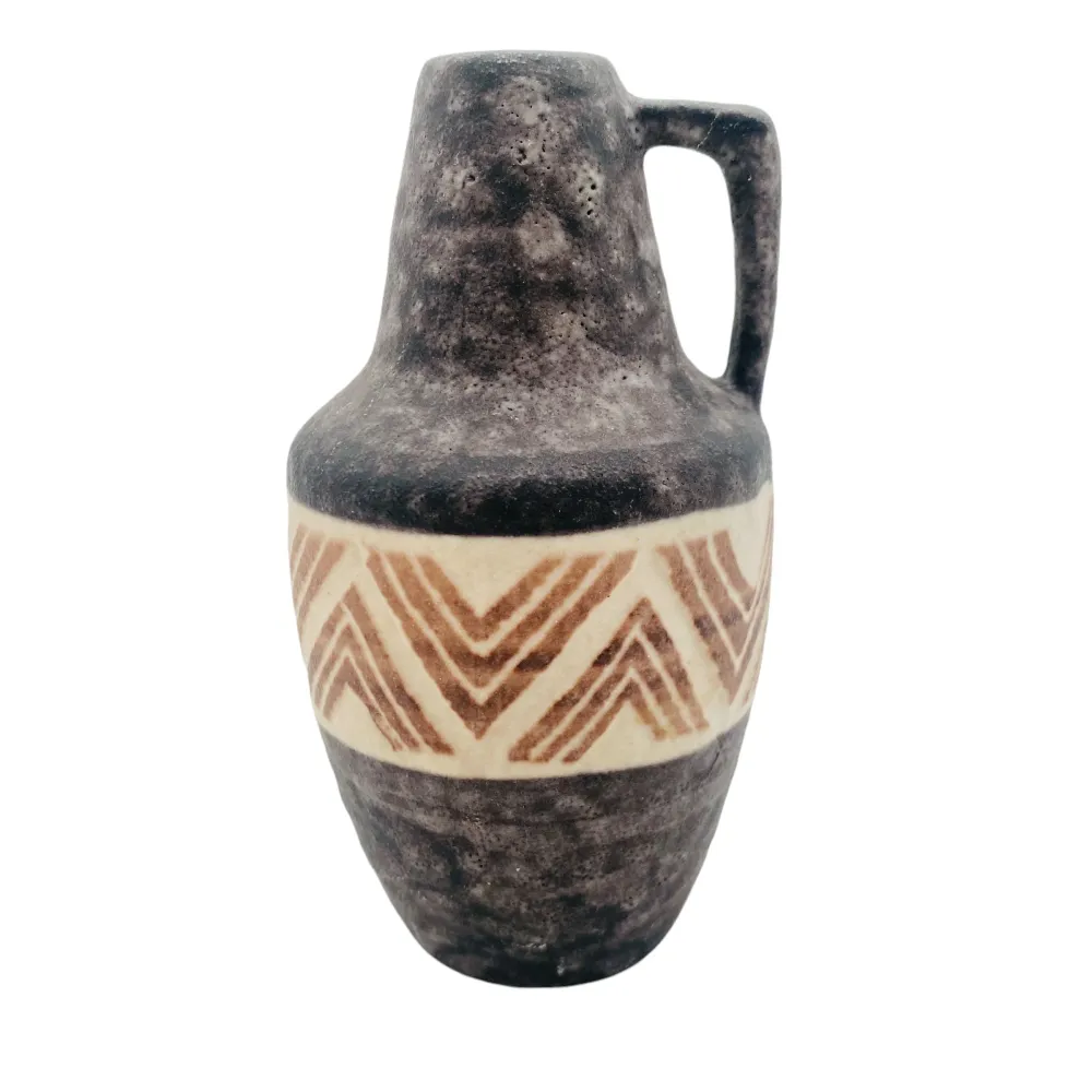 ES Keramik Vase Nr. 874/10 Fat Lava German Pottery grau 60er 70er Muster