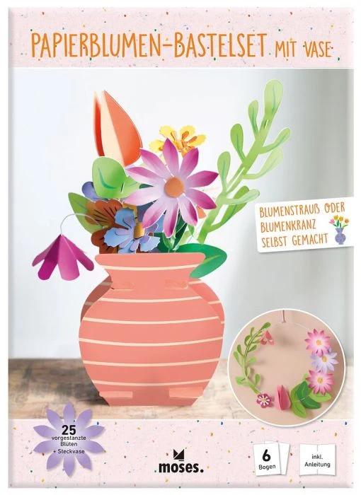 Papierblumen-Bastelset mit Vase und Blumendraht