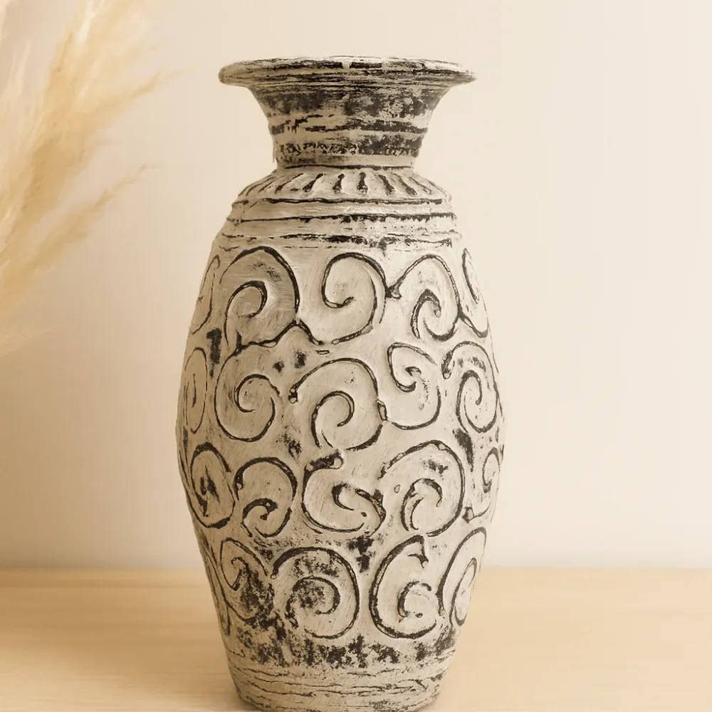 Vase, Boho-Creme-Wirbel