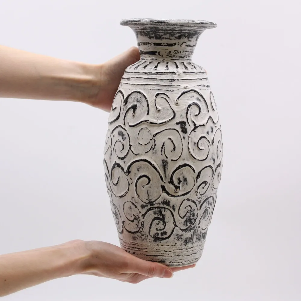 Vase, Boho-Creme-Wirbel