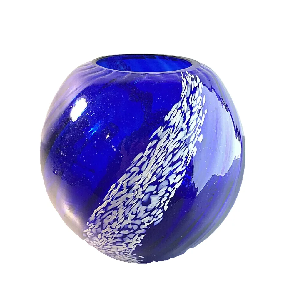 Vase MID CENTURY Vase blau 50er 60er Vintage 13,5 cm weiß