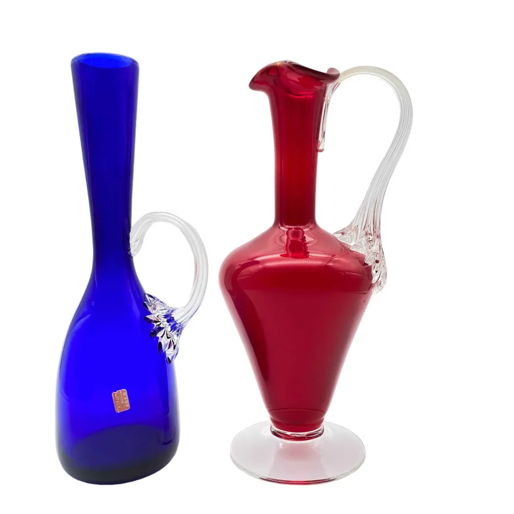 Vasen Set blau rot Glas 1960er 25 cm Kanne Vase Italien Mid Century Dekoration