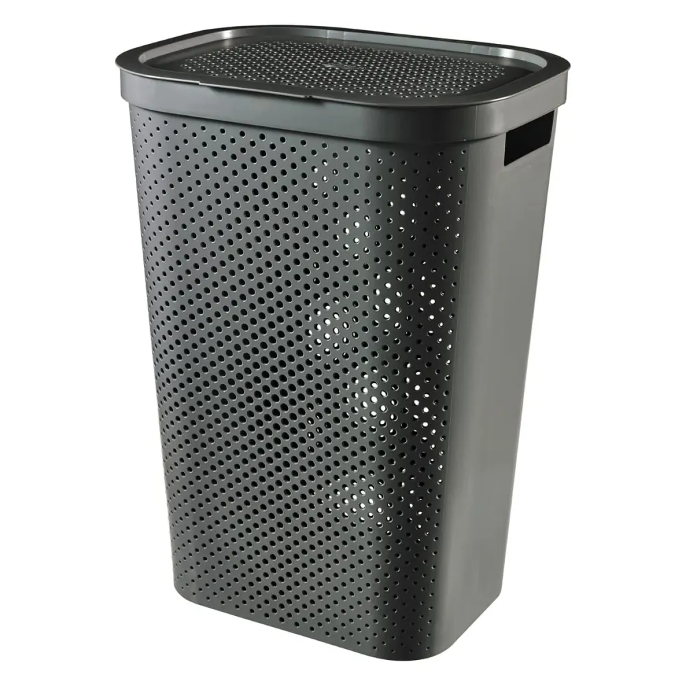 Curver Infinity Wäschekorb aus 100% recyceltem Kunststoff 60L dunkelgrau