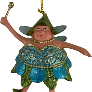 Pummelelfe Baumschmuck Figur Dicke Mini Elfe/Fee türkis-grün-gold Hänger Ostern Frühling Weihnachten 8cm