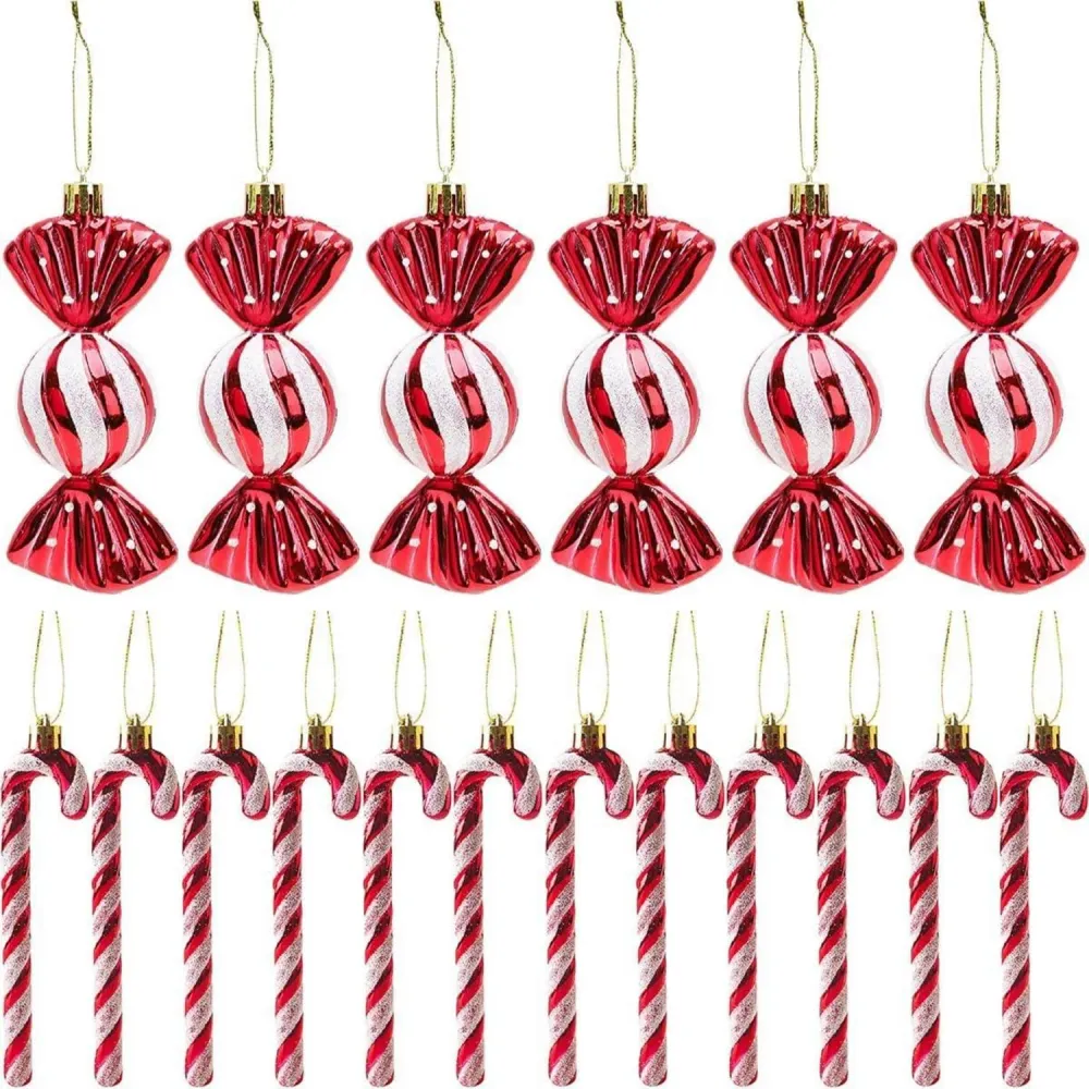 18 Stück Weihnachtsbaumschmuck Zuckerstangen Rot