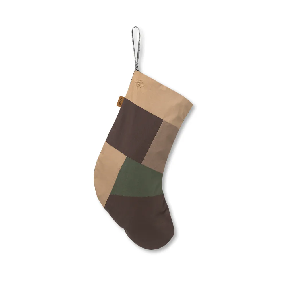 Patchwork-Weihnachtsstrumpf beige mit braunem Detail