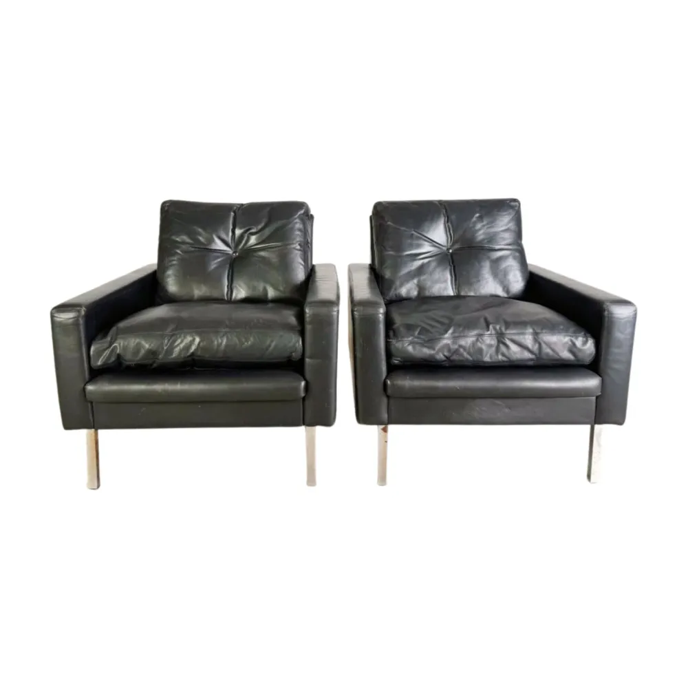 2er Set Midcentury Sessel Vintage Leder schwarz 1960s Armlehnen