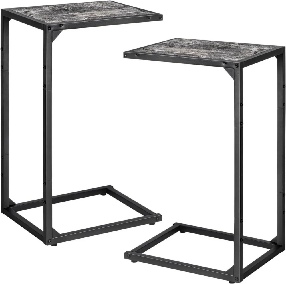 2er-Pack Beistelltisch C Form Metall-Holz Wohnzimmer