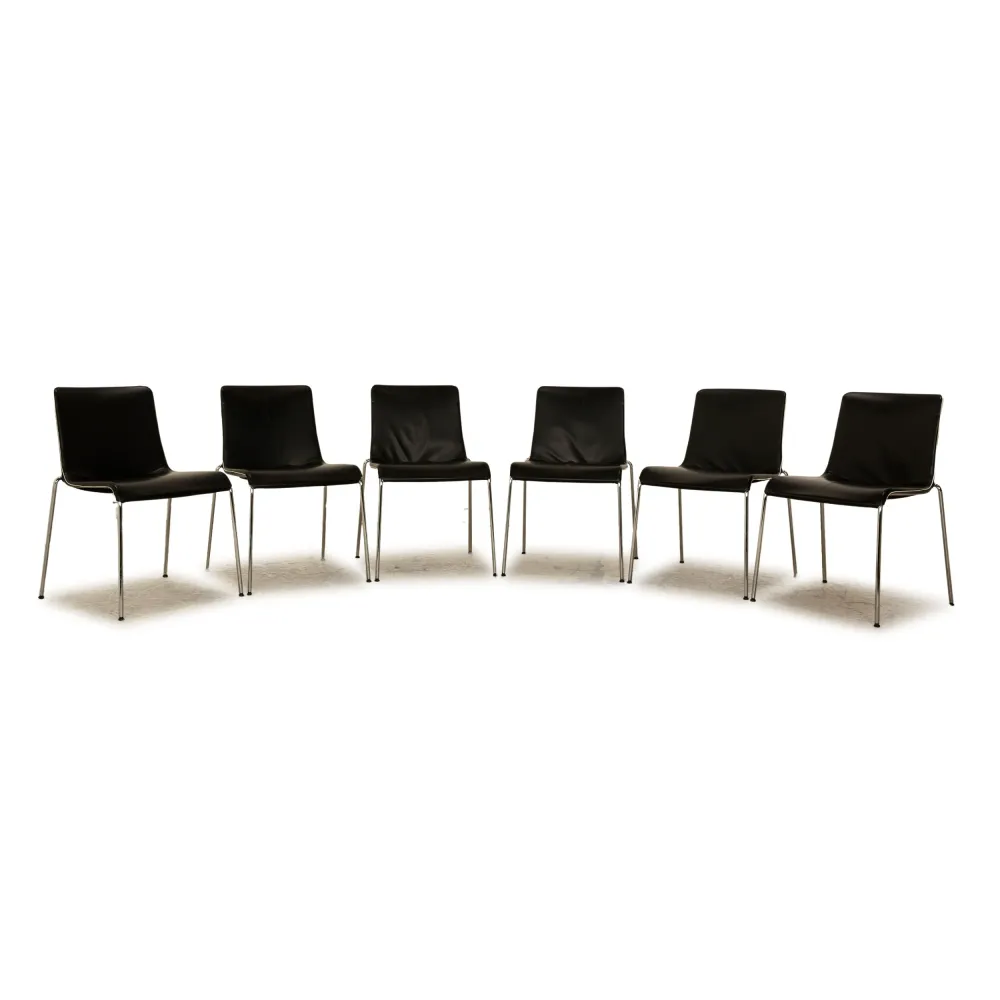 6er Garnitur Walter Knoll Liz Leder Stuhl Schwarz Esszimmer