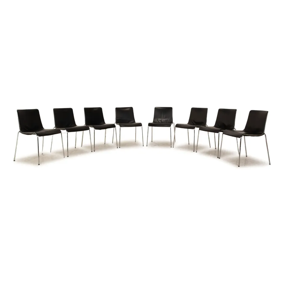 8er Garnitur Walter Knoll Liz Leder Stuhl Schwarz