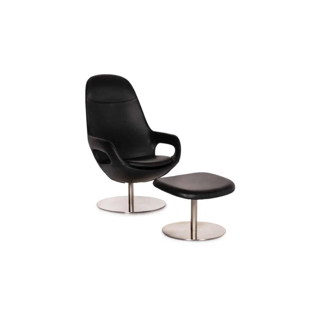 BoConcept Smartville Leder Sessel inkl. Hocker Schwarz Stuhl #13533