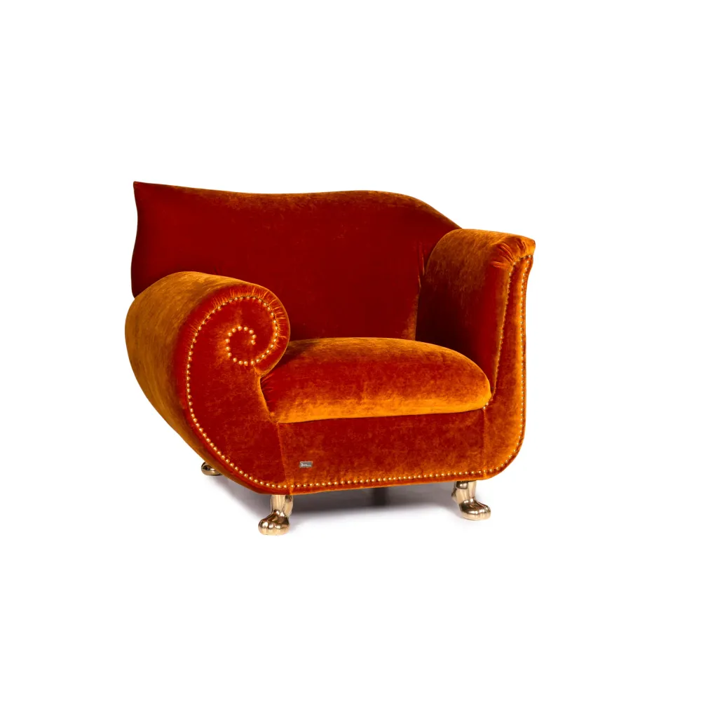 Bretz Gaudi Samt Stoff Sessel Orange Kupfer #10452