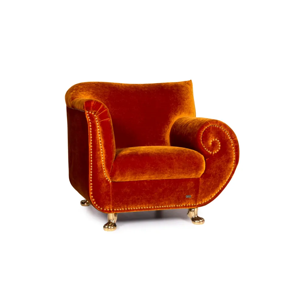 Bretz Gaudi Samt Stoff Sessel Orange Kupfer #10454