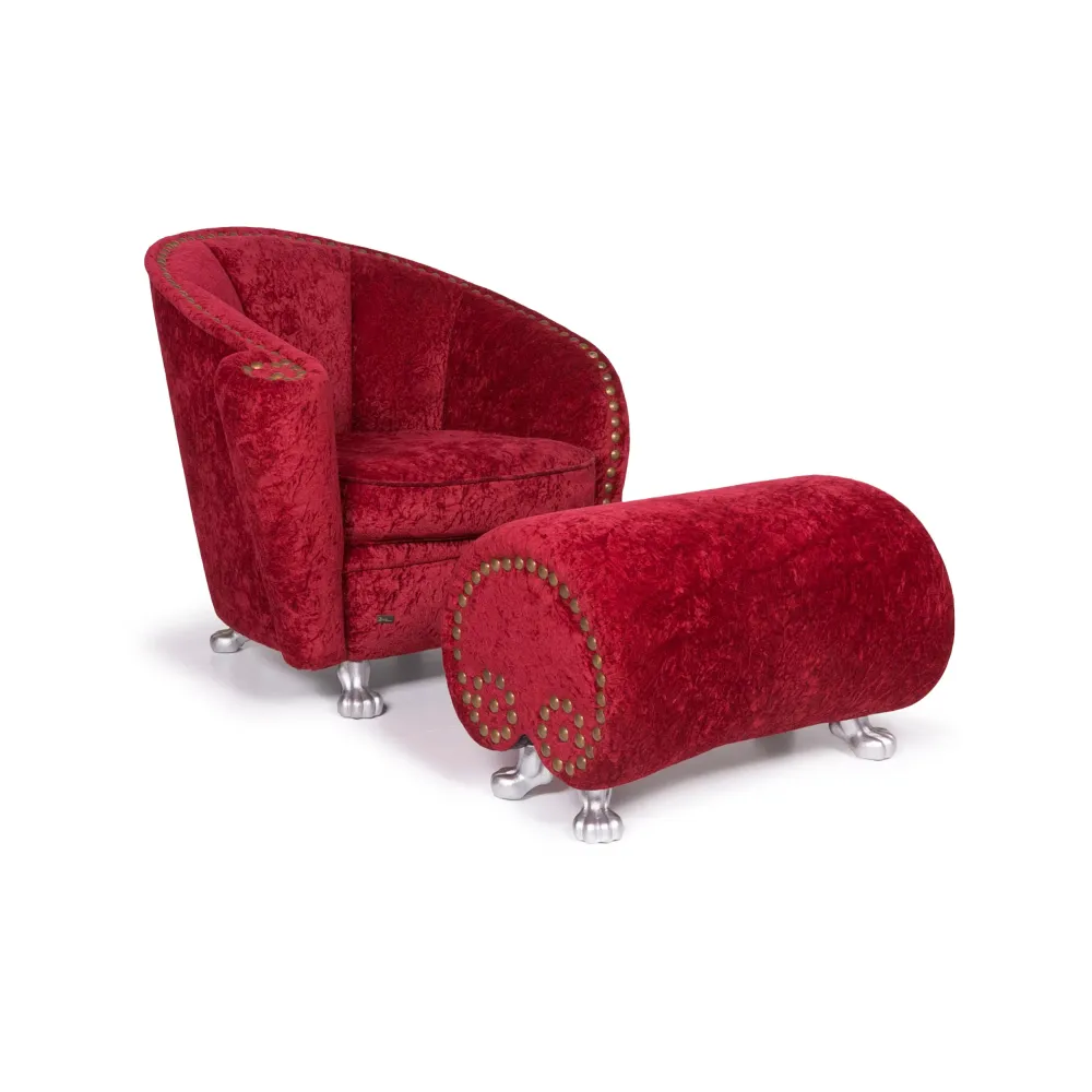 Bretz Samt Sessel Garnitur Rot Hocker #11922
