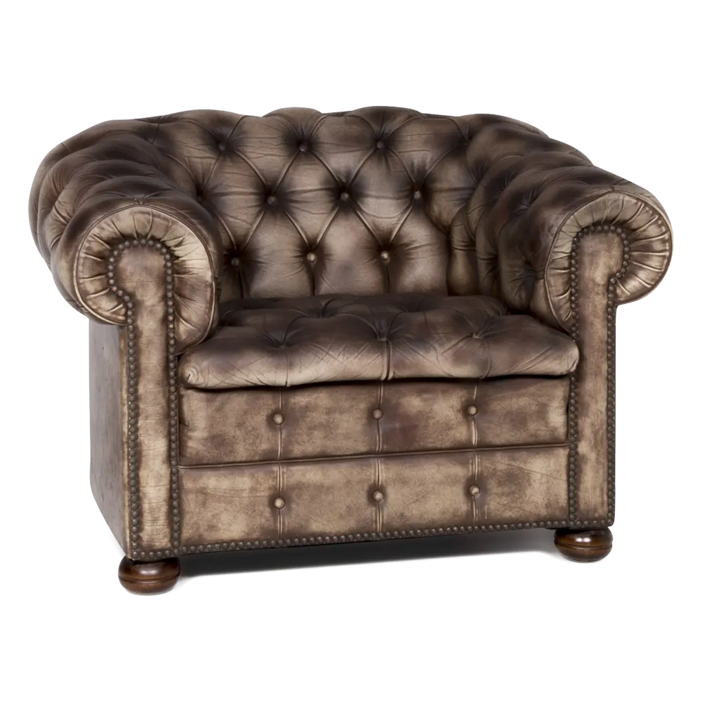 Chesterfield Leder Sessel Creme Echtleder Stuhl Vintage Retro #8629