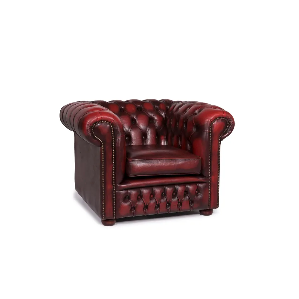 Chesterfield Leder Sessel Rot Weinrot Retro #11675