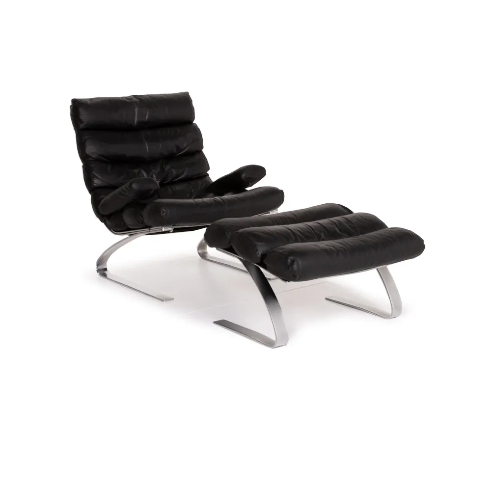 Cor Sinus Leder Sessel Garnitur Schwarz Hocker #14399
