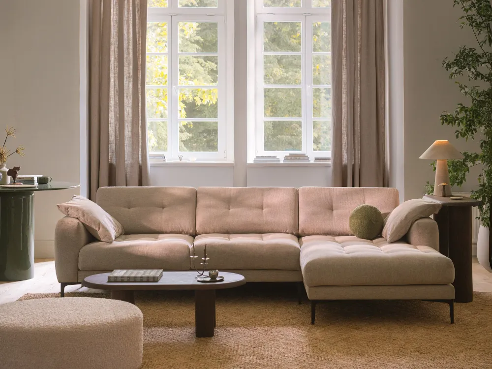 Ecksofa linksseitig aus Samt BEMY grau