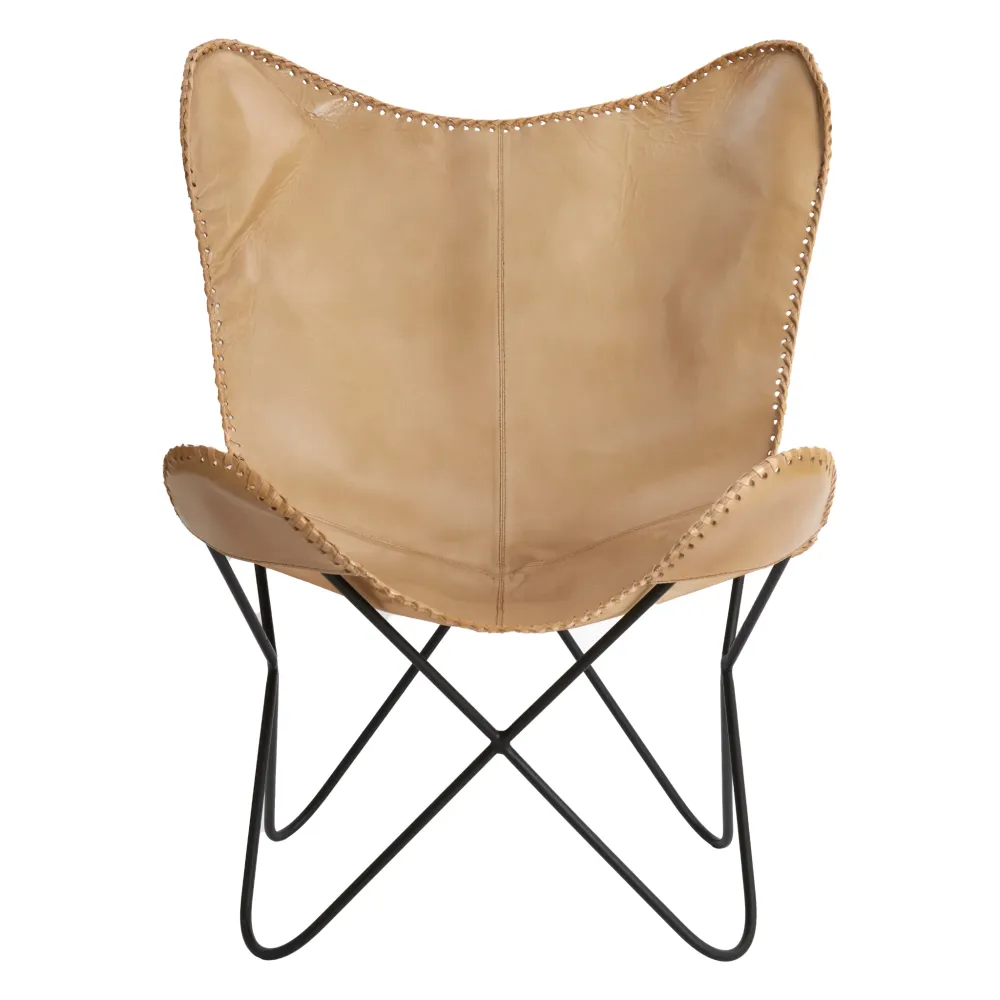 Eleganter Sessel BUTTERFLY Leder Sand