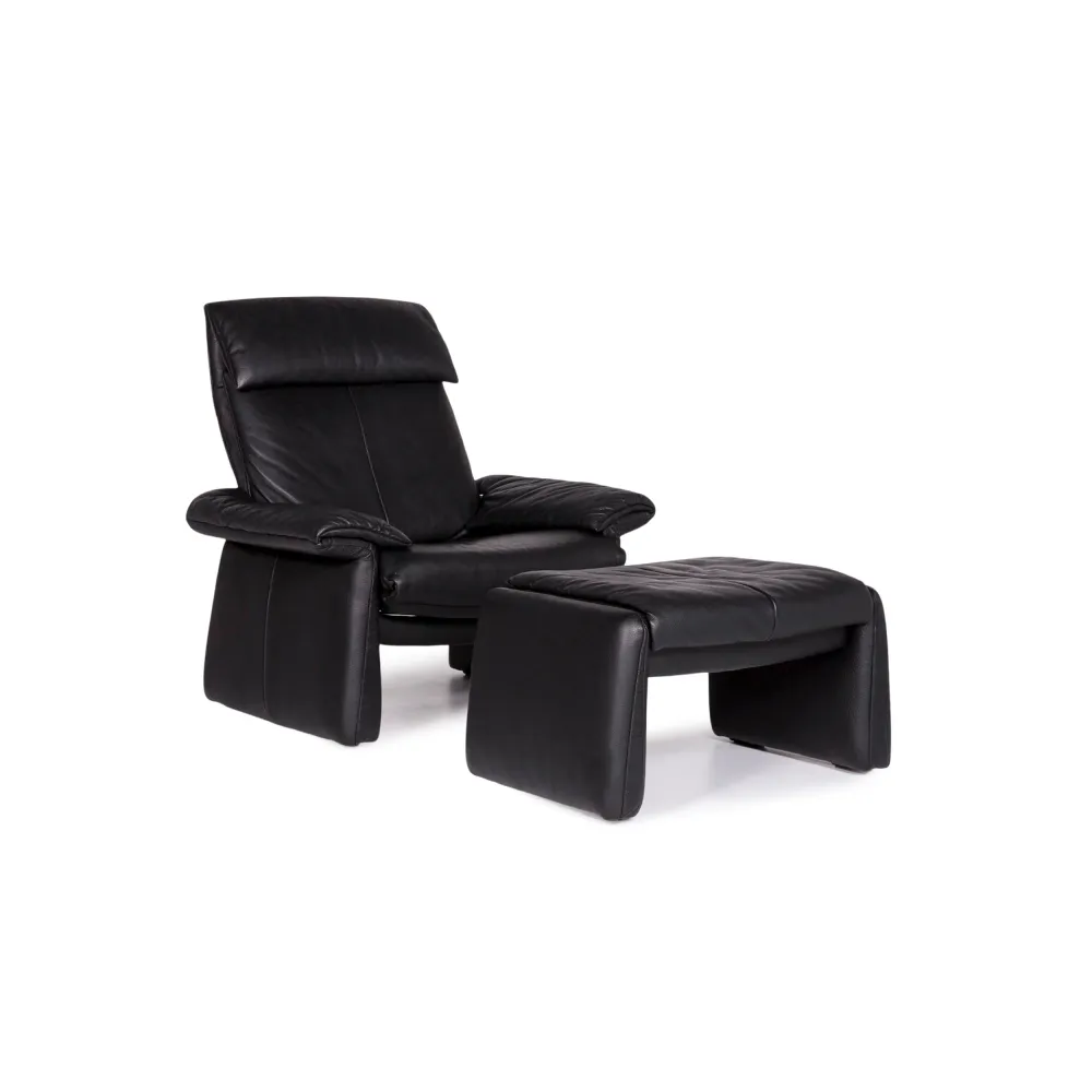 Erpo Lugano Leder Sessel Garnitur Schwarz 1x Sessel 1x Hocker #10657
