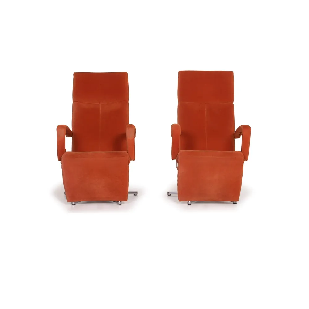 Ewald Schillig Stoff Sessel Garnitur Orange Alcantara Relaxfunktion Set #15345
