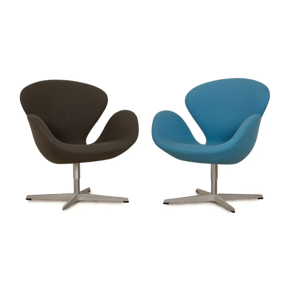 Fritz Hansen Swan Stoff Sessel Garnitur Grau Blau 2x Sessel
