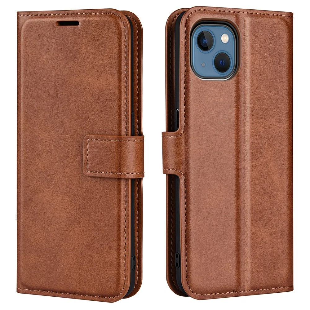 Geldbeutel ähnlichen Stil, Lederhülle für iPhone 14 - Hellbraun