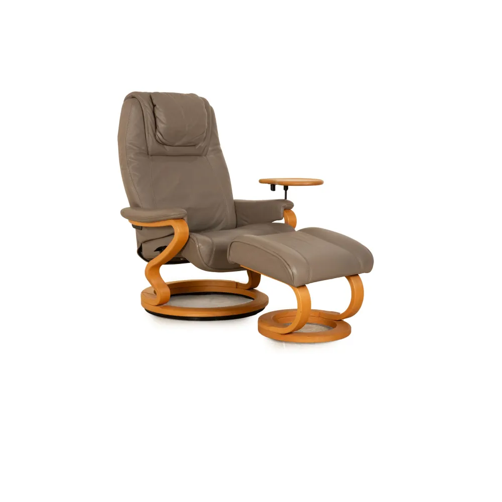 Himolla Zerostress Leder Sessel Grau inkl. Hocker manuelle Relaxfunktion