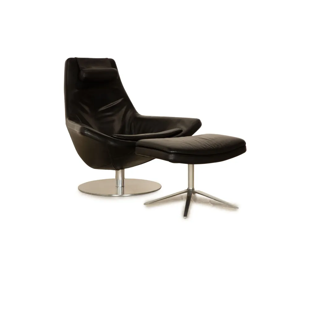 B&B Italia Metropolitan Leder Sessel Schwarz manuelle Funktion inkl. Hocker