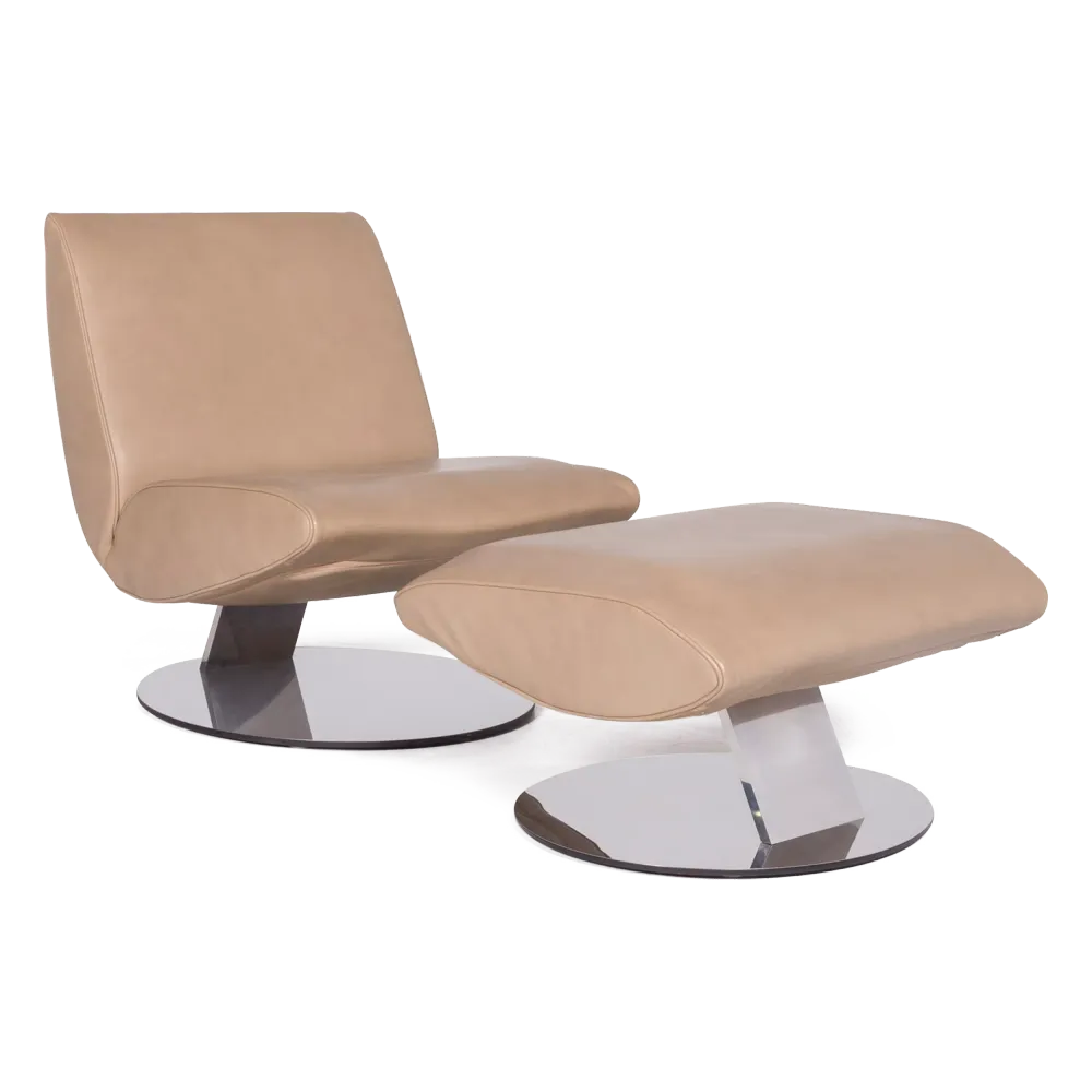 Koinor Josh Leder Sessel mit Hocker Beige Echtleder Stuhl Relax Funktion #8350