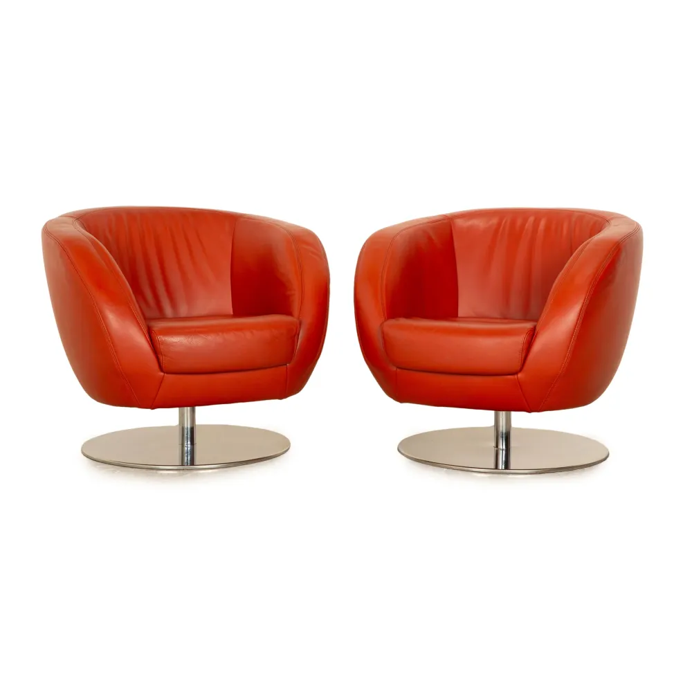 Koinor Pearl Leder Sessel Garnitur Rot Orange Drehfunktion