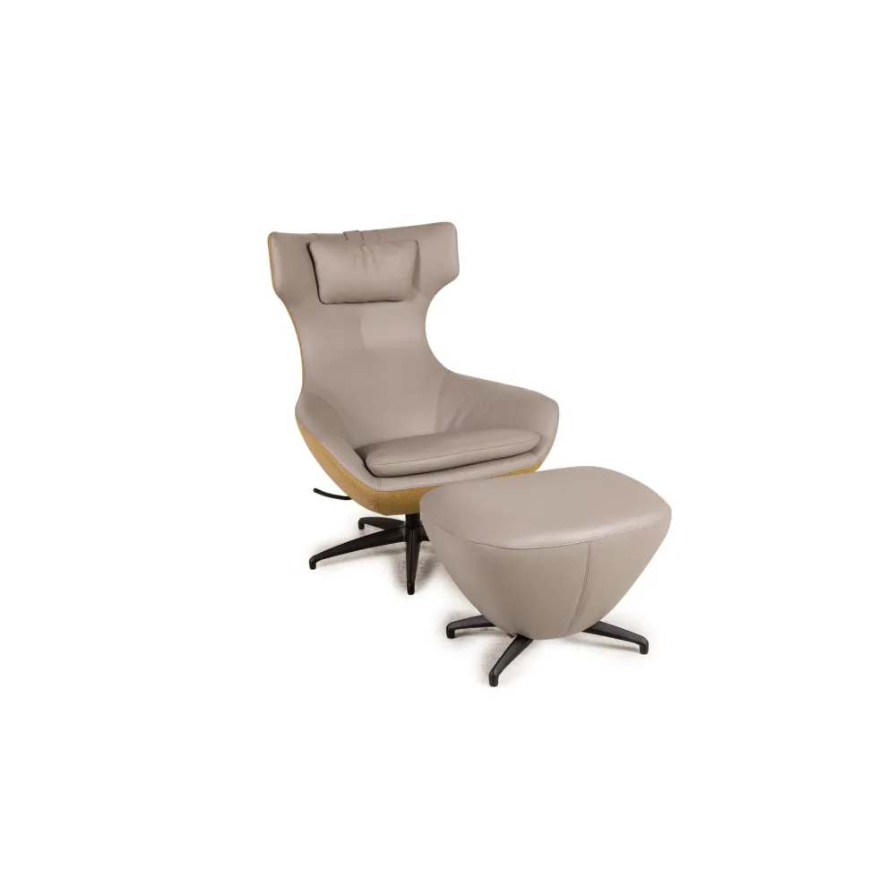 Leolux Caruzzo Plus Leder Sessel Grau inkl. Hocker
