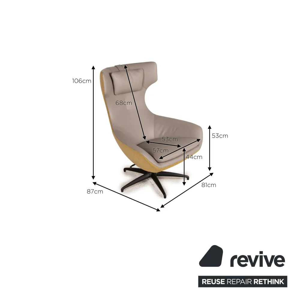 Leolux Caruzzo Plus Leder Sessel Grau inkl. Hocker