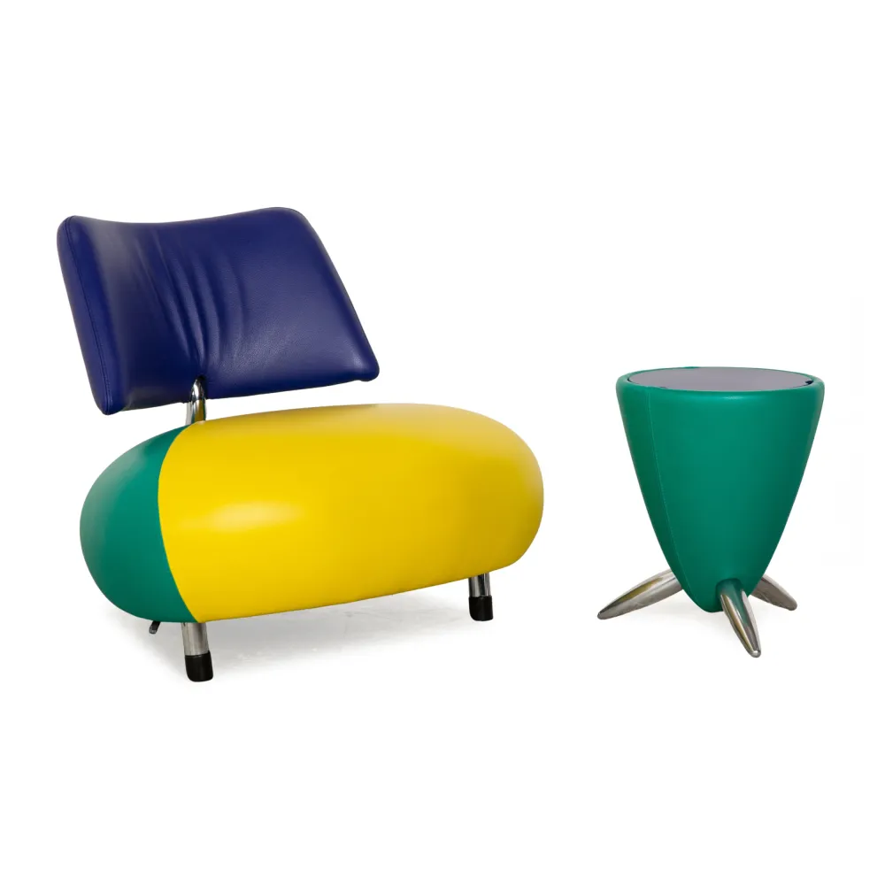 Leolux Pallone Leder Sessel Garnitur Gelb Grün Blau Sessel Hocker