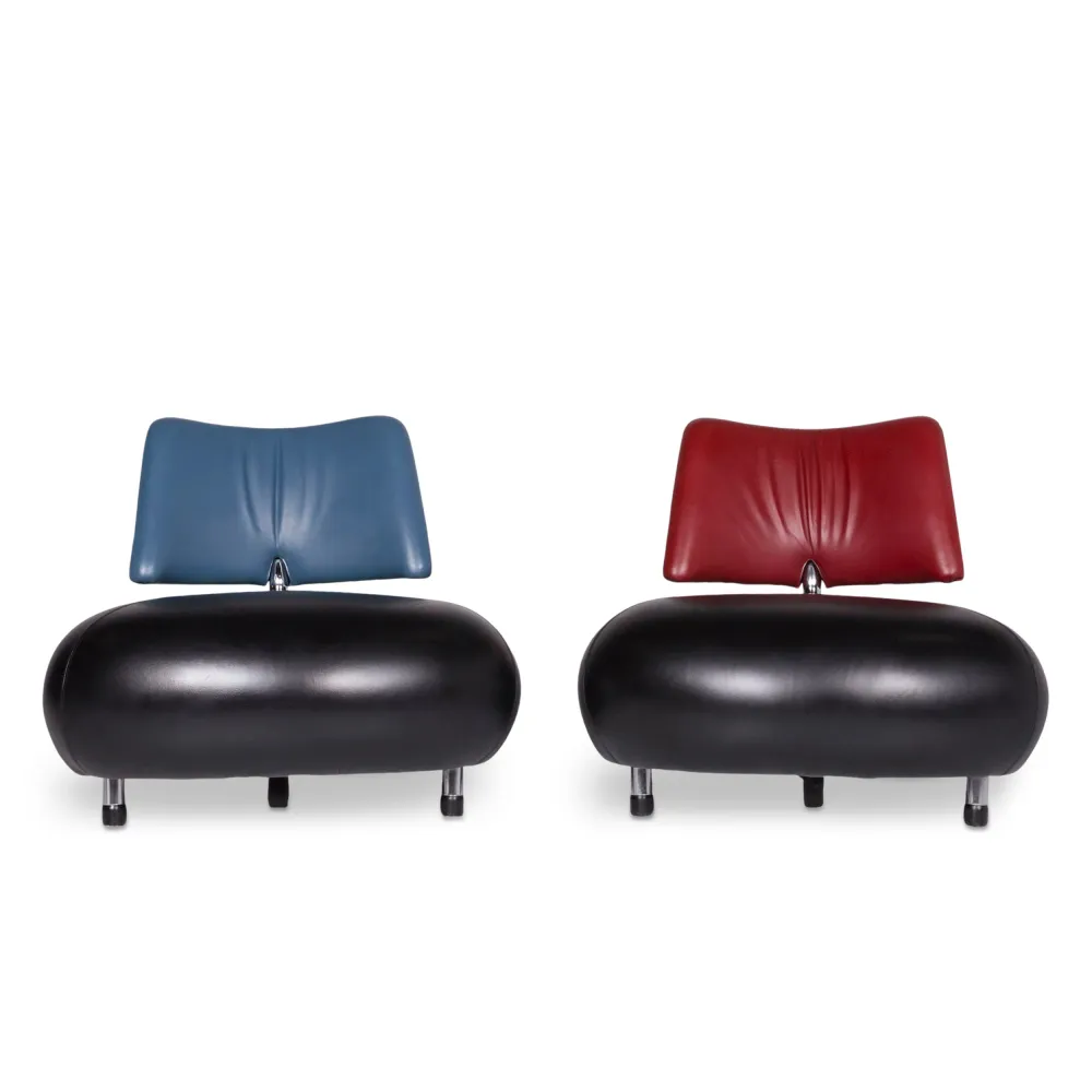 Leolux Pallone Sessel Garnitur Schwarz Rot Blau 2x Sessel #10425