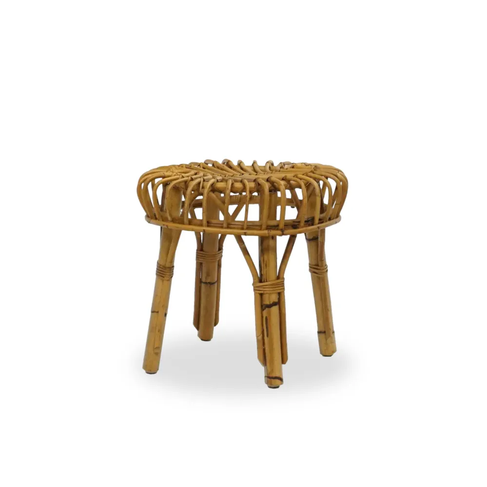 Mid Century 50er Bambus Hocker | Vintage Coffee Table Beistelltisch Basket Chair