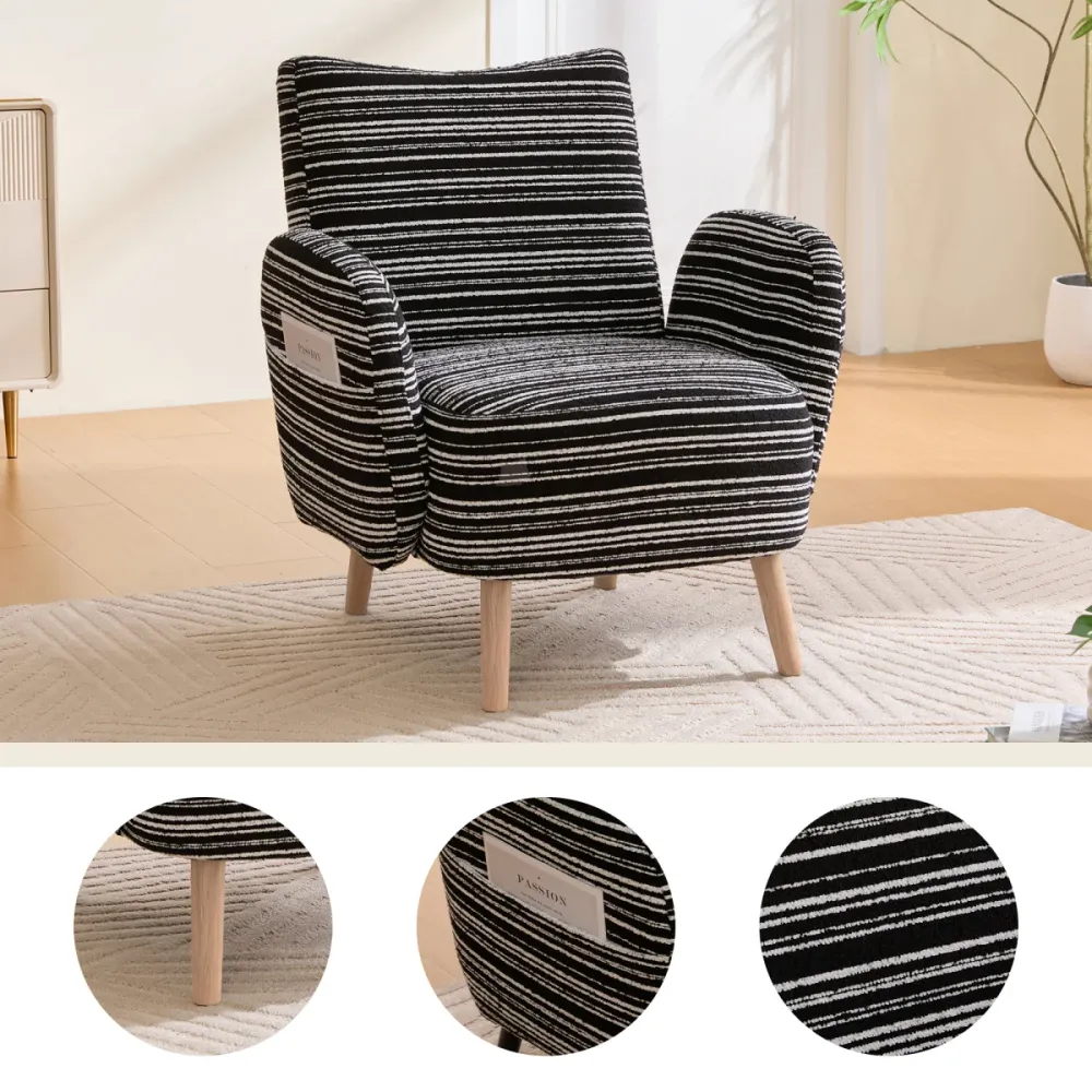 Moderner Sessel, Stoff mit Kreismuster, mit seitlicher Tasche, Beine aus Massivholz, bequemer Lesesessel, Wohnzimmer, Schl...