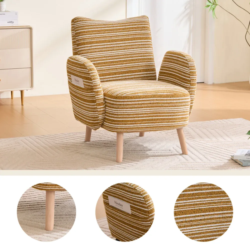 Moderner Sessel, Stoff mit Kreismuster, mit seitlicher Tasche, Beine aus Massivholz, bequemer Lesesessel, Wohnzimmer, Schl...