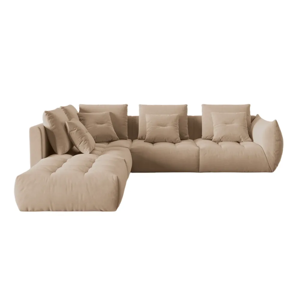 Modularer Samt-Ecksofa für 4 Personen, linksseitig, BLOOM, sandfarben