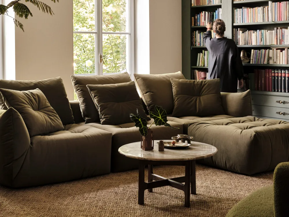 Modulares Samtsofa für 3 Personen linksseitig BLOOM ecru