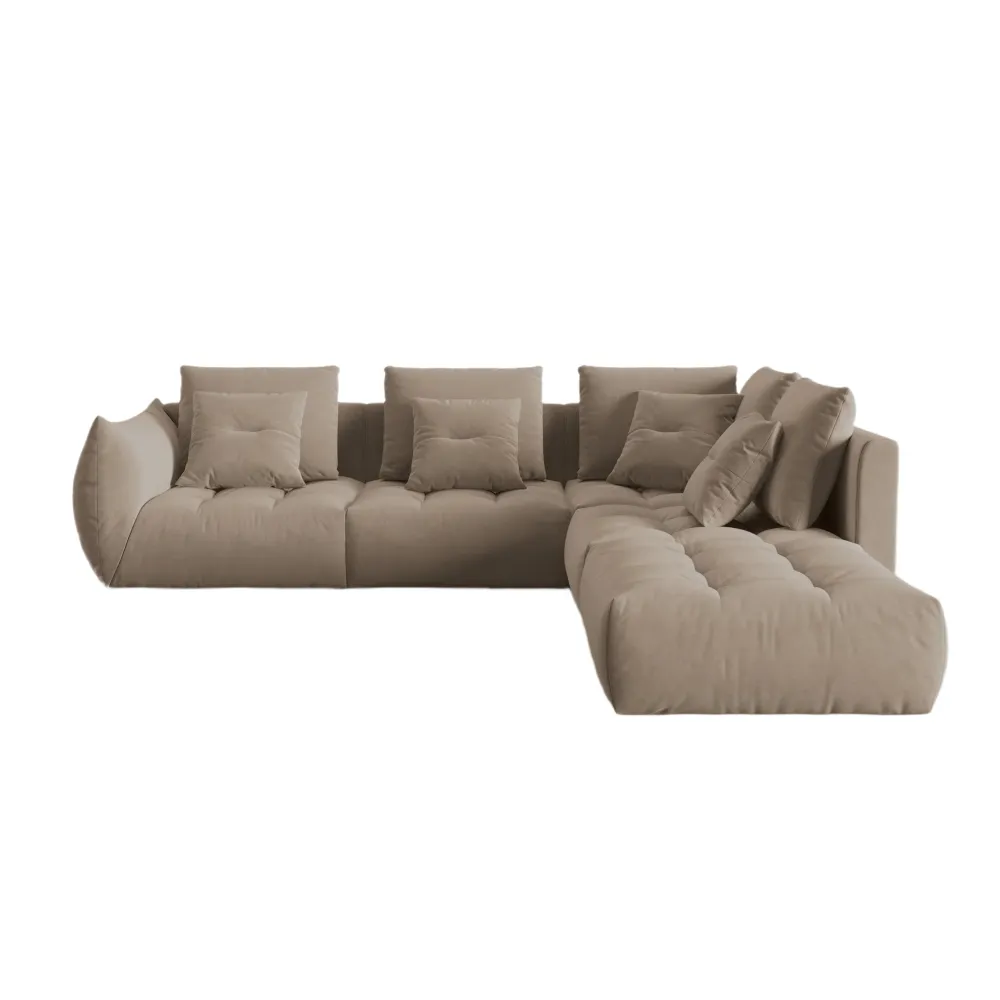 Modulares Samtsofa für 4 Personen, rechtsseitig, BLOOM, hellbraun