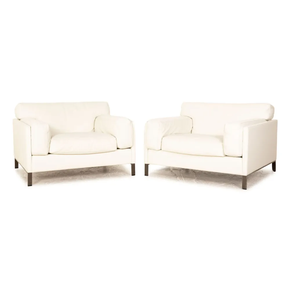 Poltrona Frau Leder Sessel Garnitur Creme 2x Sessel